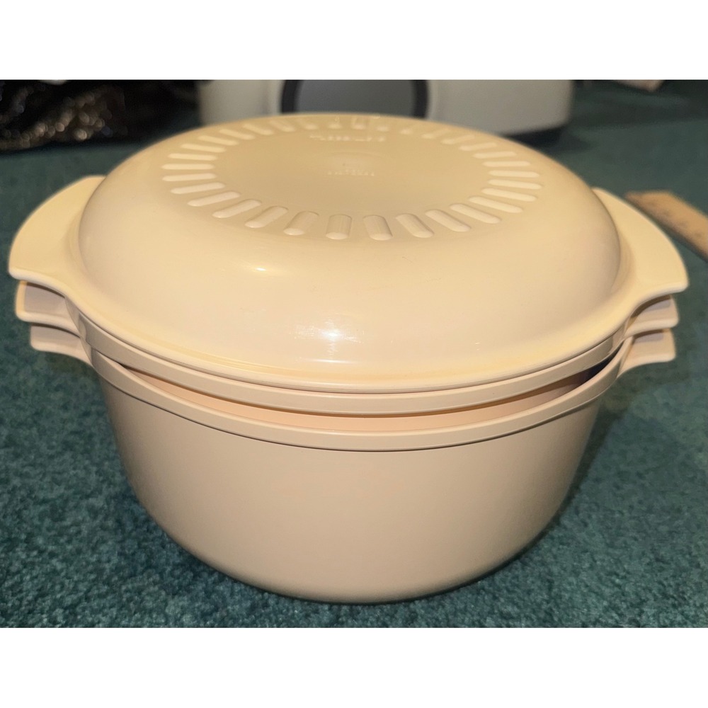 Vintage Tupperware Multi Server Steamer 3 Piece Set Almond Beige 1273 1274 1275